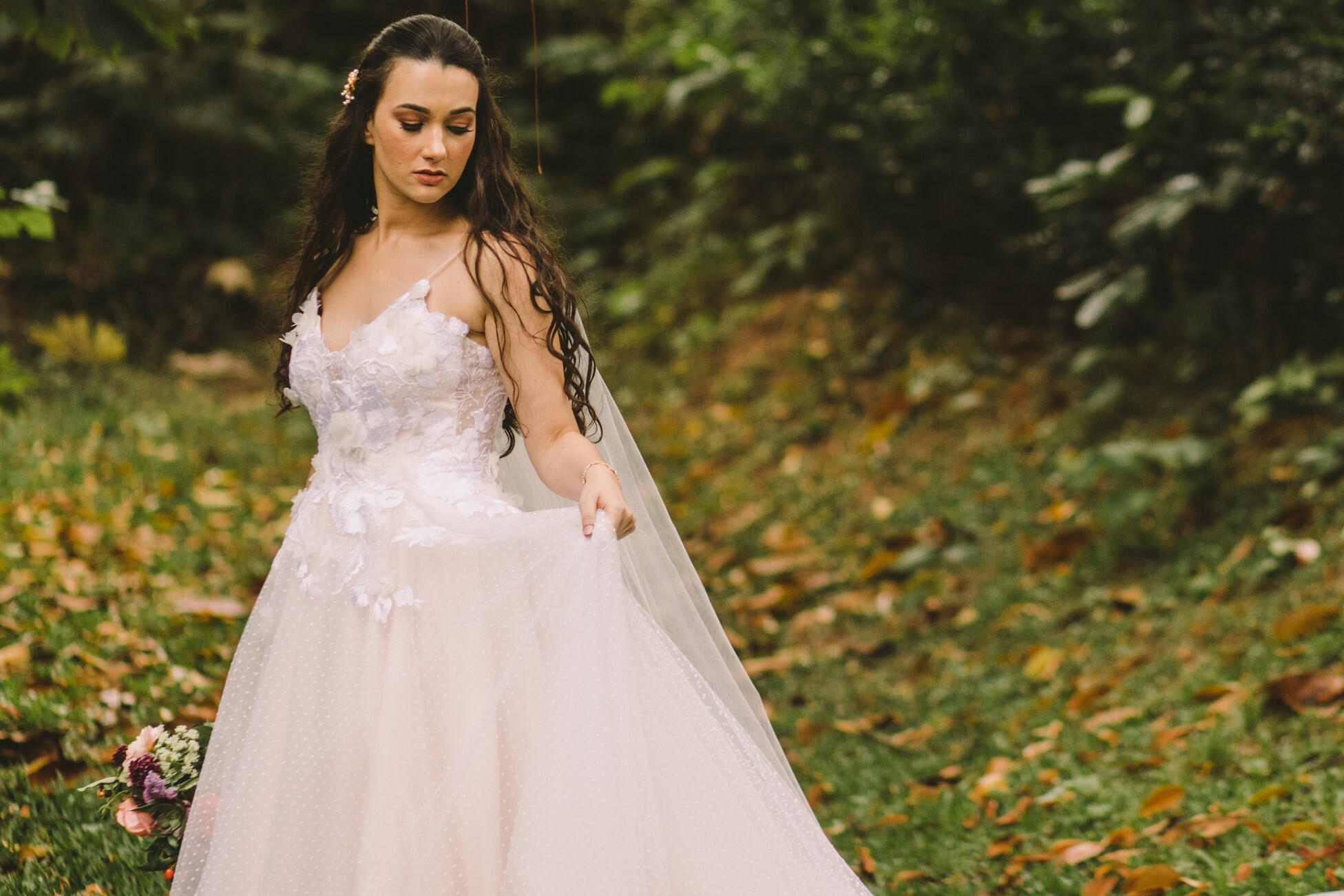 vestido de noiva sob medida flores 3d